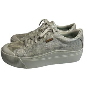 Dr. Scholl’s Women’s Time Off Platform Sneakers – Silver Textured Fabric Size 11